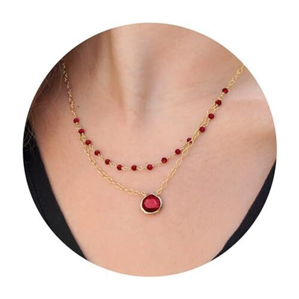3714 Garnet Layering Necklace , Premium Layered Gold Necklaces - Tarnish
